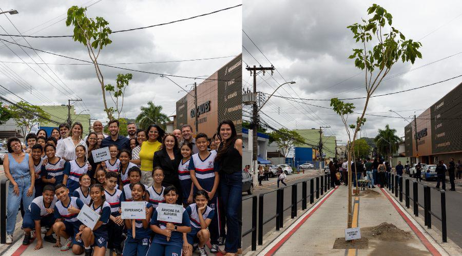 Alunos participam de plantio de árvores no Corredor Verde de Vila Velha