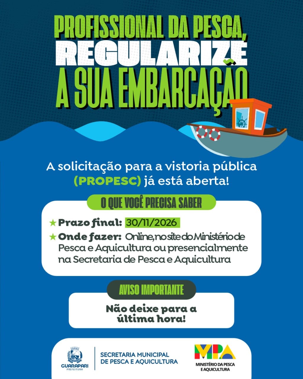 Prazo para vistoria de embarcações de pesca é reaberto até 30 de novembro